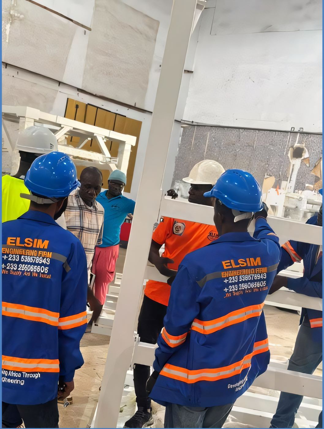 ELSIM crew installing an equipment frame structure